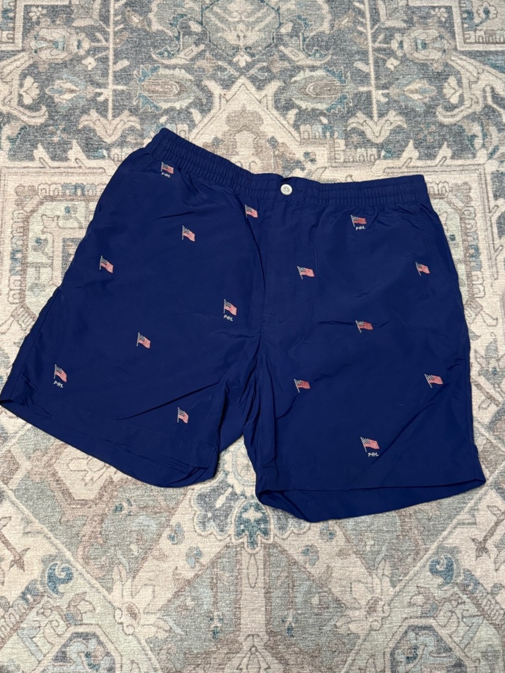 Ralph Lauren Navy Swim Shorts with Mini Flag Embroidery